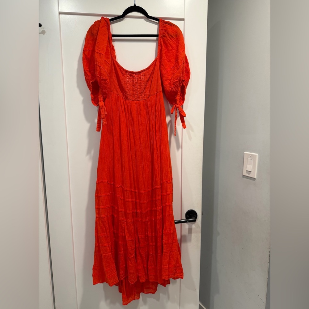 Free People Vibrant Red Long Sleeve Dress